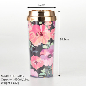 Popular ecológico 16oz/450mL vaso de plástico con aislamiento de doble pared portátil diseño Floral taza de café y taza de agua - Product Image 4