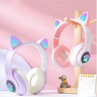Headphone telinga kucing lucu ViV-23M, tanpa kabel aksesori Headphone kucing merah muda dapat dilipat telinga kucing olahraga