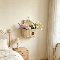 Panier de rangement mural de style Instagram, beige, pastoral, en forme de maison, en PP, motif rotin, pour la décoration de balcon