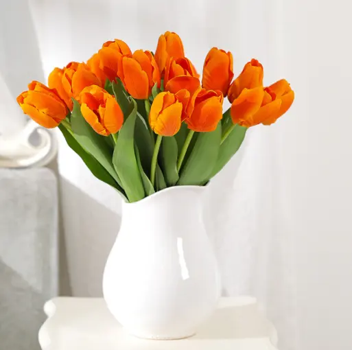 Tulipa de seda artificial toque real, flores artificiais em branco, laranja, flor, tulipas de decoração de casamento