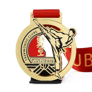 2023 Trung Quốc Huy chương vàng tùy chỉnh Đấu Vật thể thao Hàn Quốc Kim Loại jiu jitsu judo Karate Taekwondo Huy chương với Ribbon