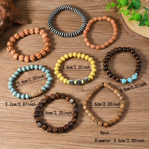 Handmade 8-Mảnh Phong Cách Retro Bằng Gỗ Bead Vòng Đeo Tay Cho Nam Giới Đơn Giản Giản Dị Nhiều Hai Lớp Đàn Hồi Chuỗi Hạt Bangle - Product Image 4
