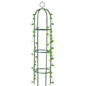 75inch Tall Rustproof Plastic Coated Metal Plant Support Tower Obelisk Garden Arch for Climbing Vines Flowers Stands Black