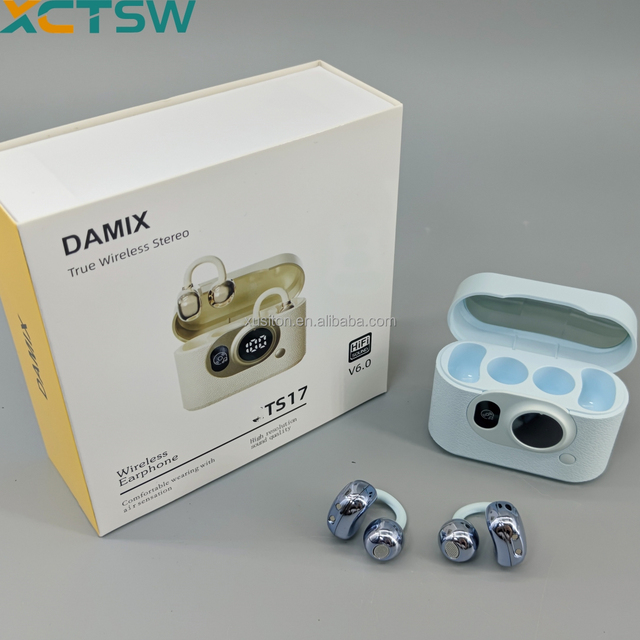 2026 Top Selling Ear-clip Wireless Earbuds Handmade Butterfly Zircon ENC TWS Headphone Digital Display TS17 Earphones Wireless
