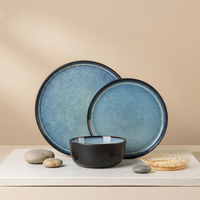 EKA Lot de 12/16/18 couverts en grès de haute qualité, ensemble de bols et assiettes, ensemble de vaisselle en céramique couleur glaçure double face