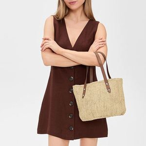 <b>Small</b> Daily Tote Custom Women Straw Bags Summer Autumn Beach Woven Shoulder Bag Raffia Leather Trim Travel Mini <b>Purse</b> Open - Product Image 5