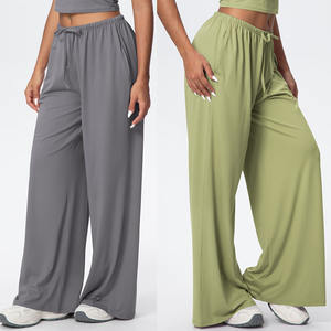 Pantalon de survêtement ample et décontracté avec cordon de serrage Pantalon à jambes larges Logo personnalisé Pantalon de <span class=keywords><strong>jogging</strong></span> en fil de nylon pour femmes en soie glacée - Product Image 2