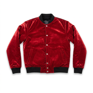 <b>Men's</b> Red Satin Varsity Bomber <b>Jacket</b> <b>Men</b> Stand Collar Button Front Custom Logo Winter Casual Outerwear - Product Image 2