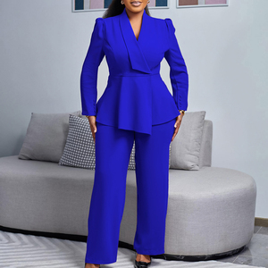 <span class=keywords><strong>Conjunto</strong></span> de señora de oficina nuevo temperamento de moda elegante OL <span class=keywords><strong>Formal</strong></span> <span class=keywords><strong>conjunto</strong></span> de <span class=keywords><strong>mujer</strong></span> Top con volantes y pantalones de pierna ancha moda más traje - Product Image 3