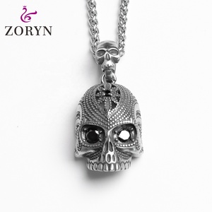 Collares con Colgante de Calavera de Acero Inoxidable, Colgante de Esqueleto Tallado Vintage, Joyería Punk de Moda para Hombre - Product Image 1