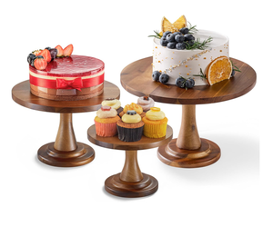 Nuova innovazione 3 confezioni in legno rustico Dessert & Snack stand rotondi in legno vassoi per feste - Product Image 1