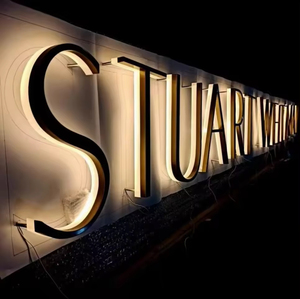Luxury Brushed Gold Stainless Steel Backlit LED Letters for Boutique Storefront and High End Restaurant Reception Wall Sign - Product Image 1