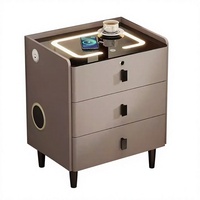 Table de chevet intelligente en bois massif avec éclairage LED, capteur d'empreintes digitales, charge sans fil, design minimaliste moderne pour chambre à coucher