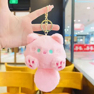 Bulk Cartoon Keychains Pink Color Cute Kitty Cat Custom Mini Plush Toy Keychain