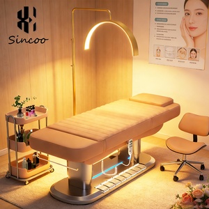 Cama Eléctrica de Spa Facial de Lujo con Control de Pie, Marrón y Oro, para Tratamientos Faciales, Cosméticos y Masajes - Product Image 1