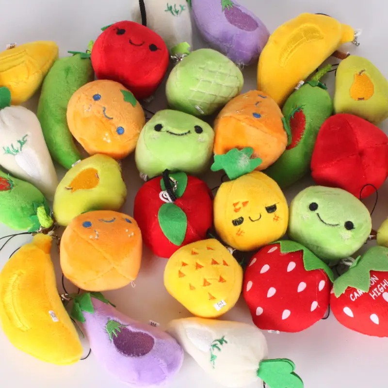 Sevimli meyve peluş anahtarlıklar oyuncaklar renkli dolması bebek meyve Mini avokado çilek turuncu ananas şeftali biber çocuklar anahtarlık