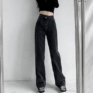<span class=keywords><strong>Jeans</strong></span> da Donna Nuova Moda all'Ingrosso con Vita Asimmetrica a Bottone, Gamba Larga e Taglio Dritto, Pantaloni Retrò Casual da Ragazza per lo Street Style - Product Image 3