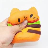 Jouet anti-stress mignon en mousse PU 3D réaliste, écologique et non toxique, en forme de hamburger et de chat Kawaii, pour filles et garçons