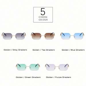 Lunettes de soleil polygonales petites et tendance sans monture avec logo personnalisé, verres dégradés, protection UV400 pour femmes - Product Image 6