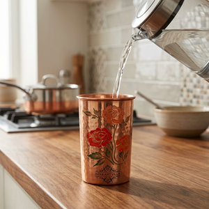 Pure Copper Water <b>Glass</b> with Magical Floral Engraved Design Handmade Copper Drinking <b>Tumbler</b> Elegant Metal Drinkware for Home - Product Image 6