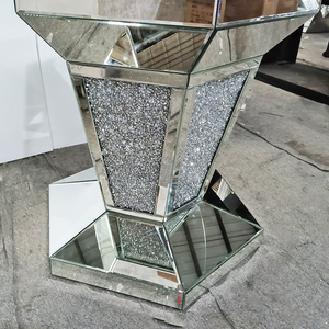 Luxury Wooden Glass Top Upscale Modern <strong>Round</strong> <strong>4</strong> Seater's Mirror Crystal Broken Diamond <strong>Dining</strong> <strong>Table</strong> <strong>Set</strong> - Product Image 2