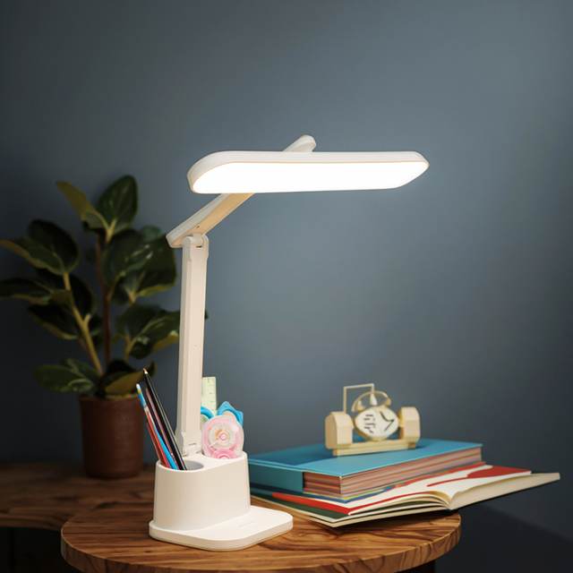Smart Led Desk Lamp with Pen Holder USB Chargeable Adjustable Brightness Folding Light Eye protection Table Study Lamp