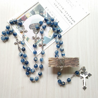Chapelet miraculeux de 8 mm avec perles bleues, collier catholique, croix, cinq dizaines, chapelets uniques, crucifix