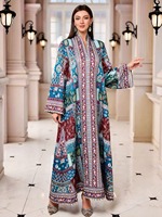 Robe Abaya Élégante Bohème à Motifs Géométriques pour Femme 2026 – Tissu Polyester Longueur Ras du Sol Respirant Col en V pour l'Aïd et les Mariages