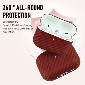 Funda Protectora para Auriculares de Fibra de Carbono de Aramida Súper Resistente con Protección Completa de Color Rojo para Airpod Pro 3 - Product Image 4