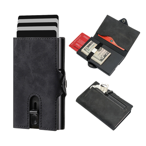 Casekey Anti-theft Pu Leather <b>Wallet</b> Cardholder Billetera Inteligente Rfid Protection Smart Metal Card <b>Holder</b> With Zipper Pocket - Product Image 1
