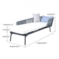 Chaise longue d'extérieur en corde, transat en aluminium avec coussin, lit de plage imperméable pour piscine, patio, jardin, complexe hôtelier