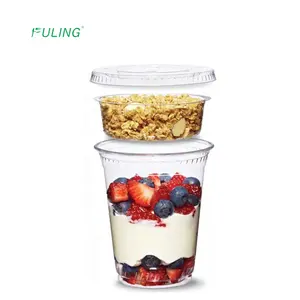 Plastic Desert Cup 9 12 Oz Clear Pet Cups Custom Logo Bevroren Yoghurt Parfait Kopjes Met Enkele Compartiment Insert En deksels 12 Oz