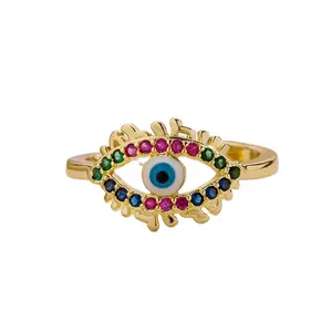 14K Gold Plated Inlaid Zircon Devil's Eye Ring Jewelry Fashion Enamel Drop Oil Evil Angel Eye Little Finger Rings