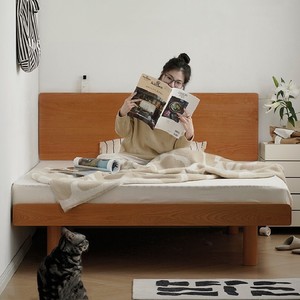 Cama con plataforma de madera de cerezo nórdico de 1,5 m o 1,8 m, estilo minimalista japonés, cama de madera maciza para apartamentos pequeños, que ahorra espacio - Product Image 4