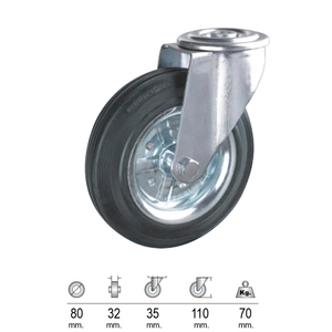 Rueda Industrial de Goma Negra de 80 mm - Product Image 1