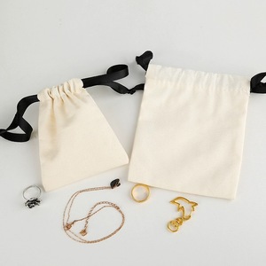 Sac à bijoux en coton et lin de haute qualité avec cordon de serrage, mini emballage personnalisé, pochette en coton avec logo sur ruban - Product Image 6