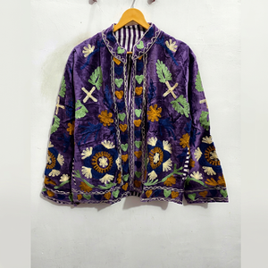 Best selling Multicolor Suzani Embroidered <b>Velvet</b> <b>Jacket</b> for <b>Women</b> Breathable Floral Design Handcrafted Artisan <b>Women's</b> wear - Product Image 1