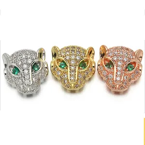 Jewelry Findings CZ Micro Pave Brass Fox Lion Head Beads Gold Silver Metal Spacer Fit for DIYJewelry Making