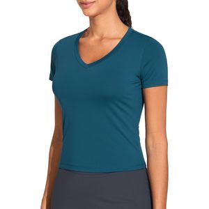 Camiseta Deportiva Corta con Cuello en V para Mujer, Ajustada, de Manga Corta, Transpirable, de Spandex y Poliéster, Ropa Deportiva Informal - Product Image 2
