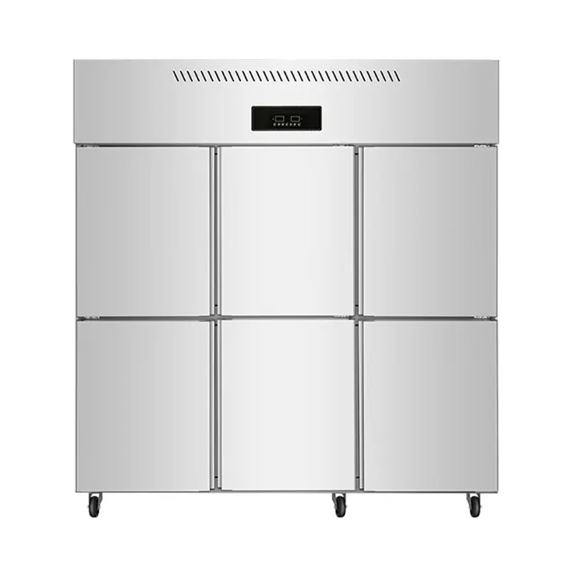 Banc de travail vertical en acier inoxydable, réfrigérateur et congélateur commercial à Six portes 1250L