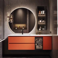 Conjunto de Muebles de Baño con Lavabo Integrado de Cerámica sin Juntas de Piedra Sinterizada, Mueble de Baño Inteligente de Madera Maciza