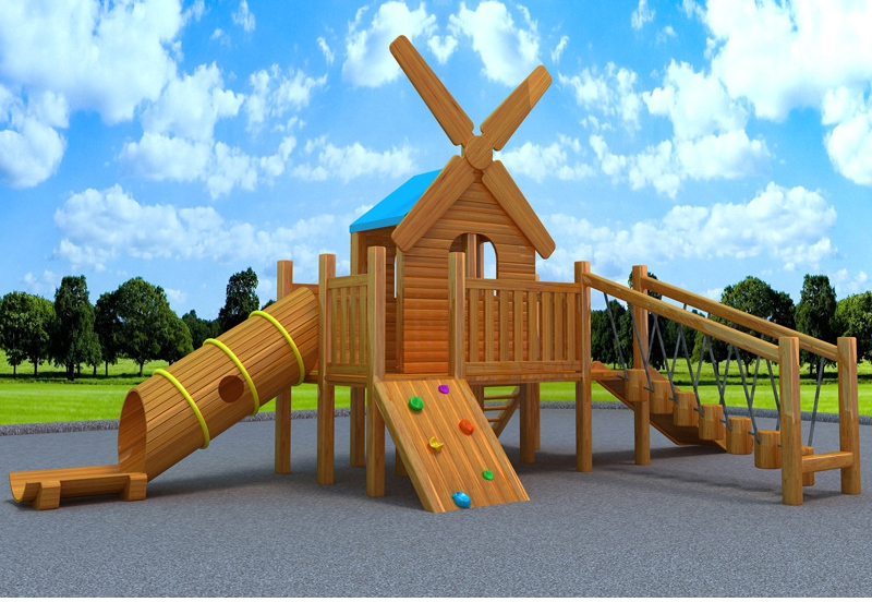 Small Size Kids Wooden Outdoor Playground Multifunction Outdoor Amusement Park Wooden Equipment For Children
