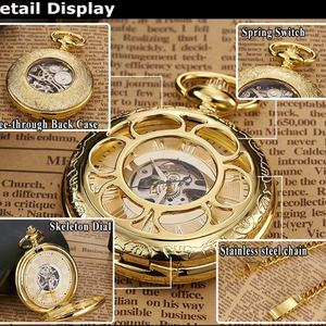 Montre de poche 45 mm personnalisable, rétro, avec fond transparent, automatique, mécanique, avec chaîne de ceinture en acier inoxydable - Product Image 4