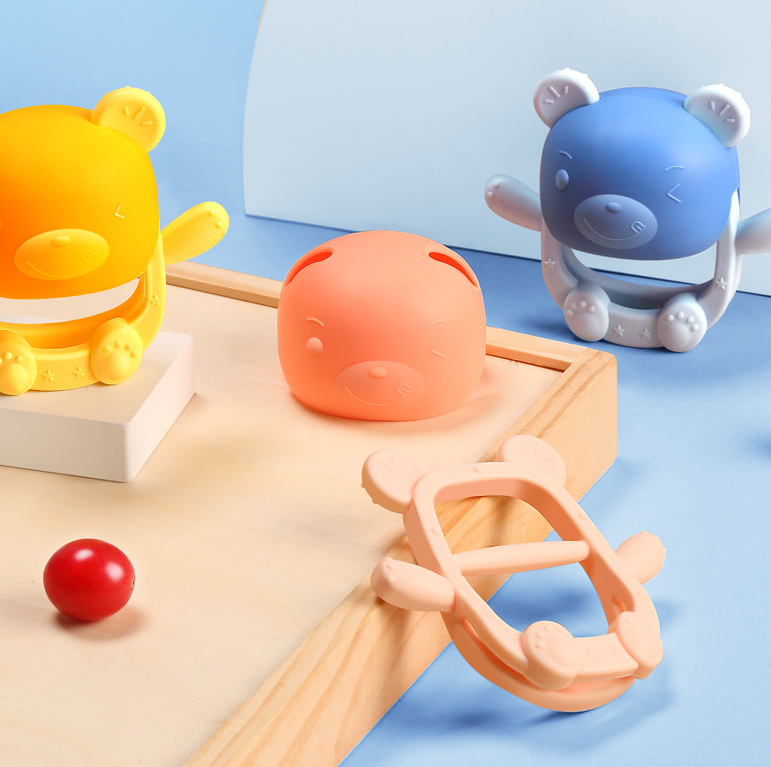 YDS оптовая продажа, силиконовый Прорезыватель для зубов, съемный медведь, силиконовая детская игрушка для прорезывания зубов в течение 3 месяцев + соска для рук, детский Прорезыватель для зубов