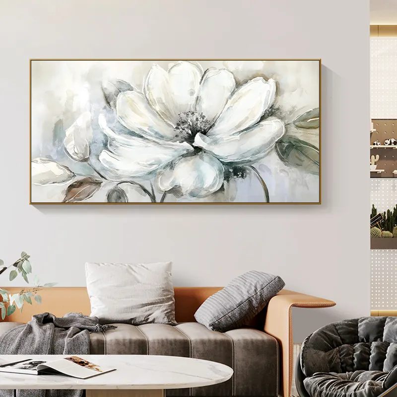 Impressão de luxo sem moldura em tela, arte de parede, flor branca dourada, imagem em tela para decoração de casa