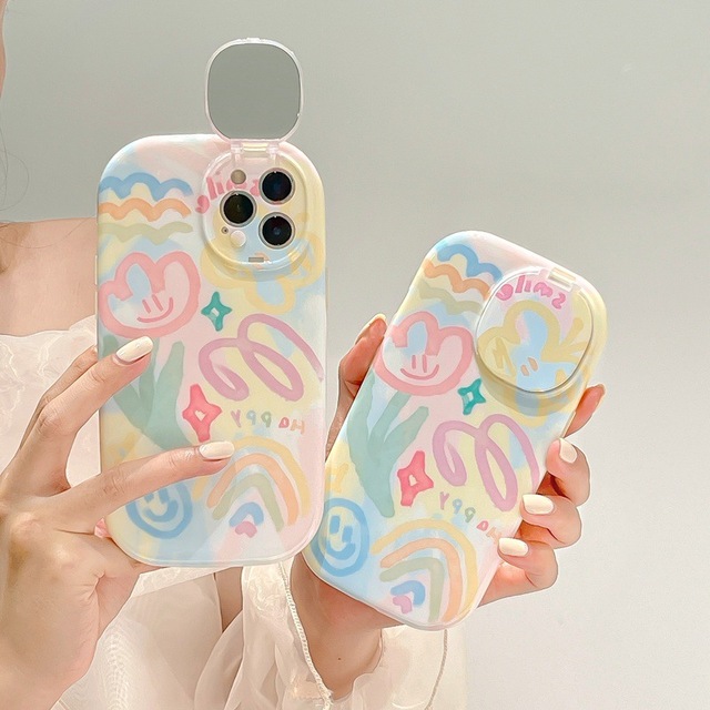 Candy Color Shockproof Clear Liquid Silicone Phone Case with Mirror Kawaii Phone Back Cover for iPhone 11 12 13 14 Pro Max