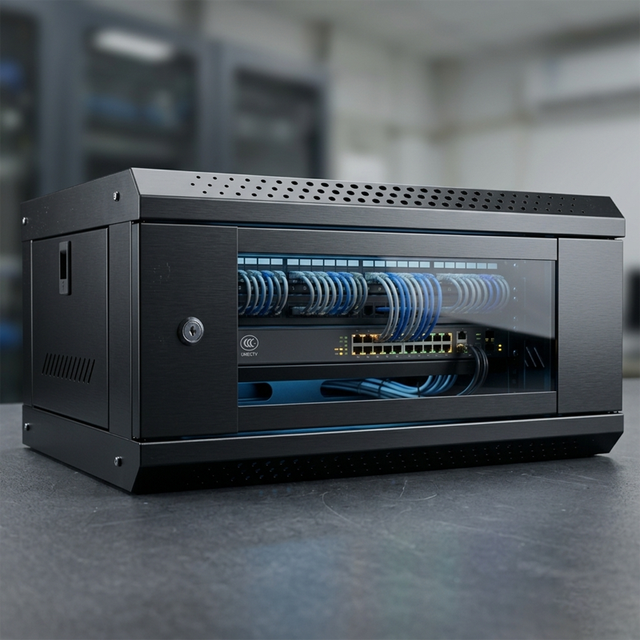 4U Wall Mounted Network Cabinet 19" Standard Steel Server Rack 400mm Depth Mini Data Cabinet with Glass Door for Small Office