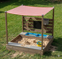 Bac à sable moderne en bois massif avec bancs intégrés, revêtement résistant, équipement de jeu extérieur écologique pour 4 enfants, sécurité assurée