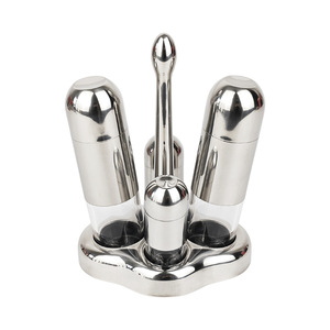 Juego de recipientes para condimentos de acero inoxidable, forma cilíndrica con tapa con orificio, transparente, para condimentos sólidos, botellas de almacenamiento para cocina - Product Image 3