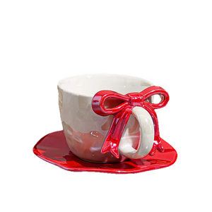 Nuovo Set Tazza e Piattino da Caffè 2026 con Fiocco Color Perla, <span class=keywords><strong>Design</strong></span> Unico con Fiocco, Tazza in Ceramica di Alta Qualità, Bicchiere da Acqua per Ragazze - Product Image 5